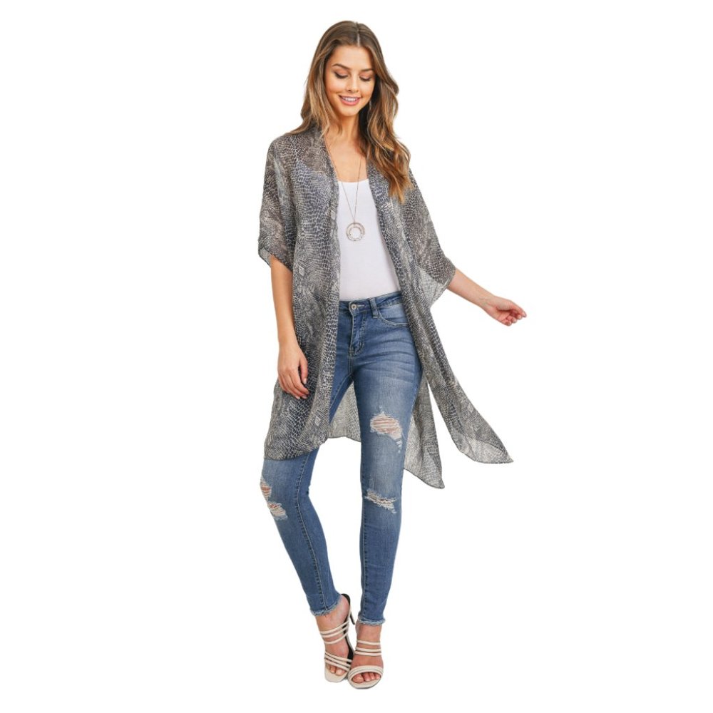 Gray Print Kimono - Picture 4 of 6